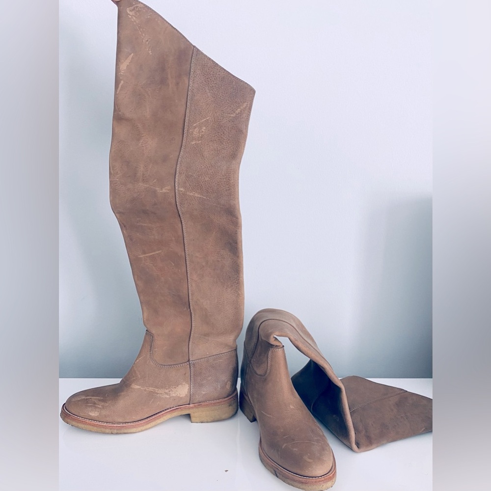 Distressed Over-the-Knee Women's Tan Suede Boots